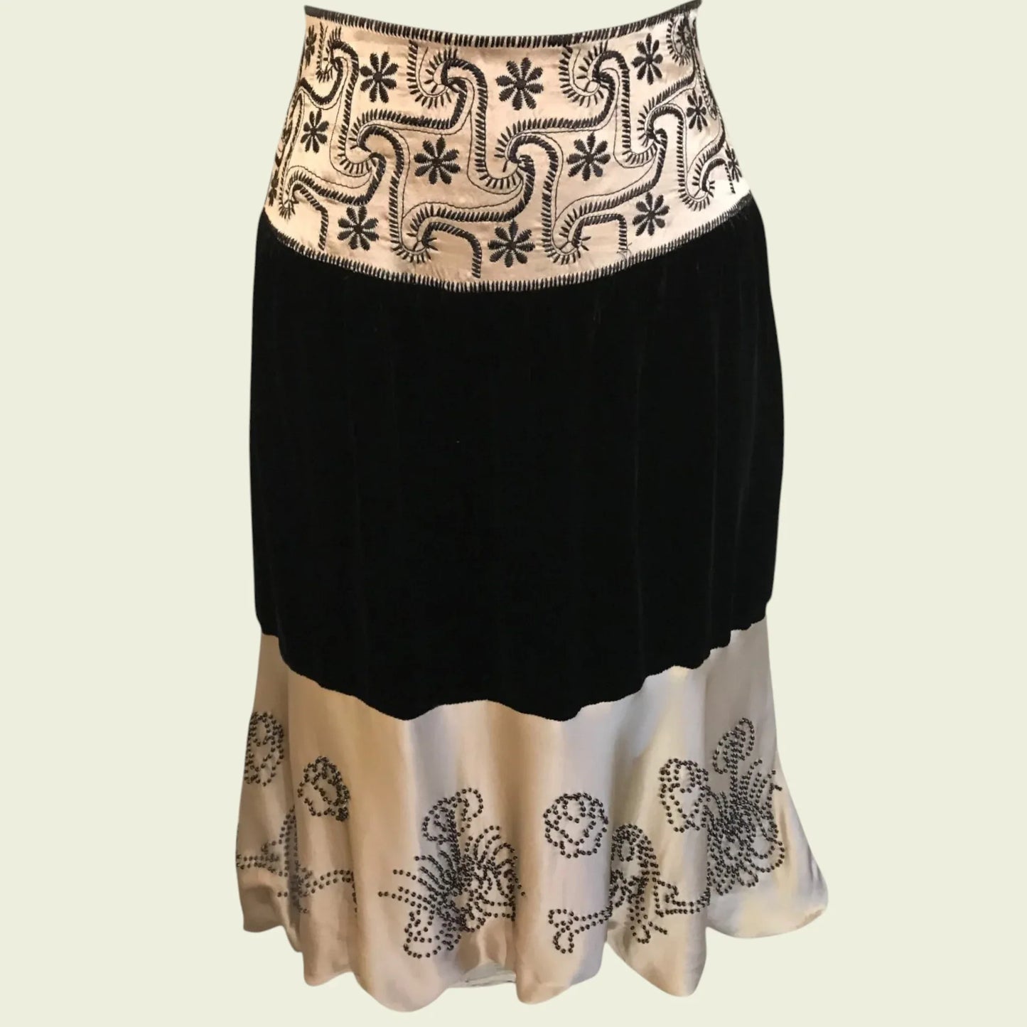 Michel Ambers Black Velvet & Champagne Silk Puffball Skirt UK 8 US 4 EU 36 - Timelessfashions