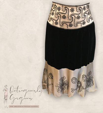 Michel Ambers Black Velvet & Champagne Silk Puffball Skirt UK 8 US 4 EU 36 Timeless Fashions