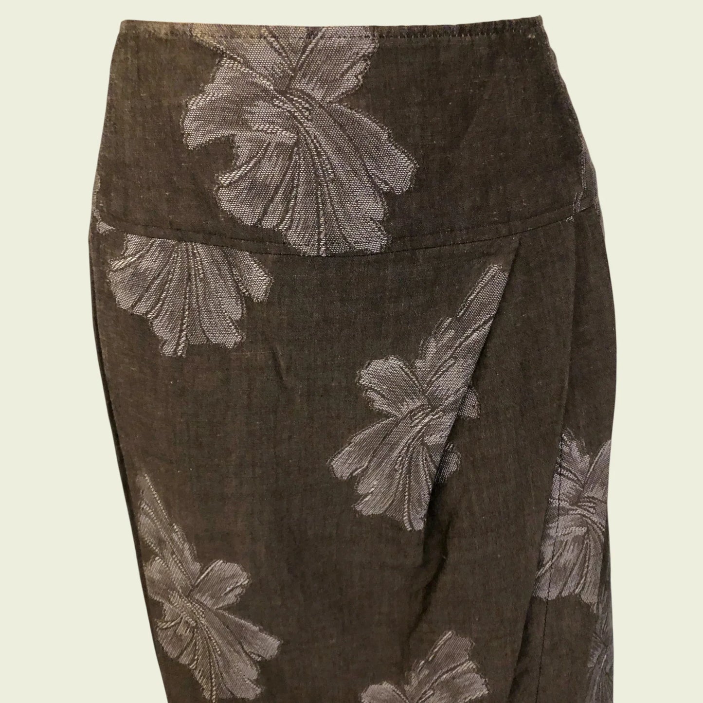 Pret Grey Floral Linen Mix Faux Wrap Skirt Size UK 12 US 8 EU 40 - Timelessfashions