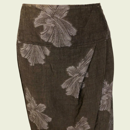 Pret Grey Floral Linen Mix Faux Wrap Skirt Size UK 12 US 8 EU 40 - Timelessfashions