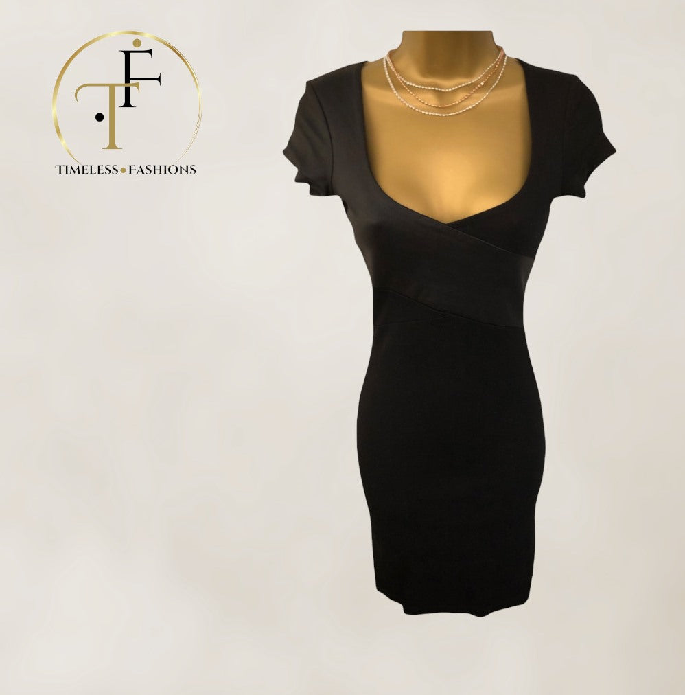 French Connection Black Panelled Bodycon Stretch Dress UK 6 US 2 EU 34 Timeless Fashions