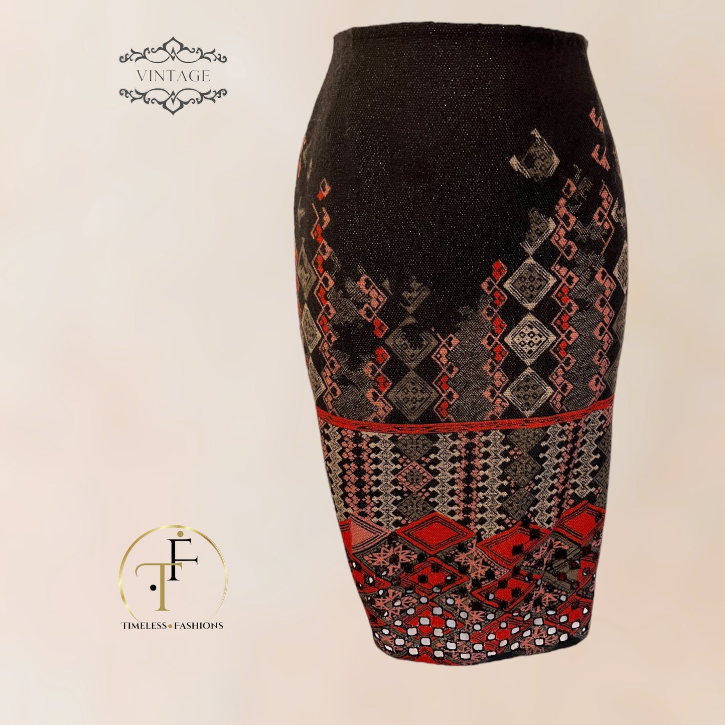 Bazar Christian Lacroix Vintage Black & Red Cut Out Wool Pencil Skirt UK 6 US 2 EU 34 Timeless Fashions
