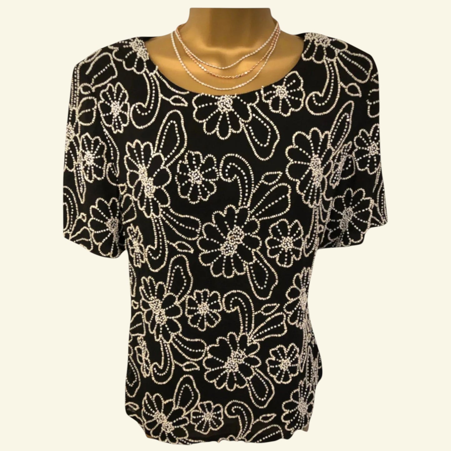 Gina Bacconi Vintage 80's Silk Beaded Black Evening Top UK 12 US 8 EU 40 - Timelessfashions