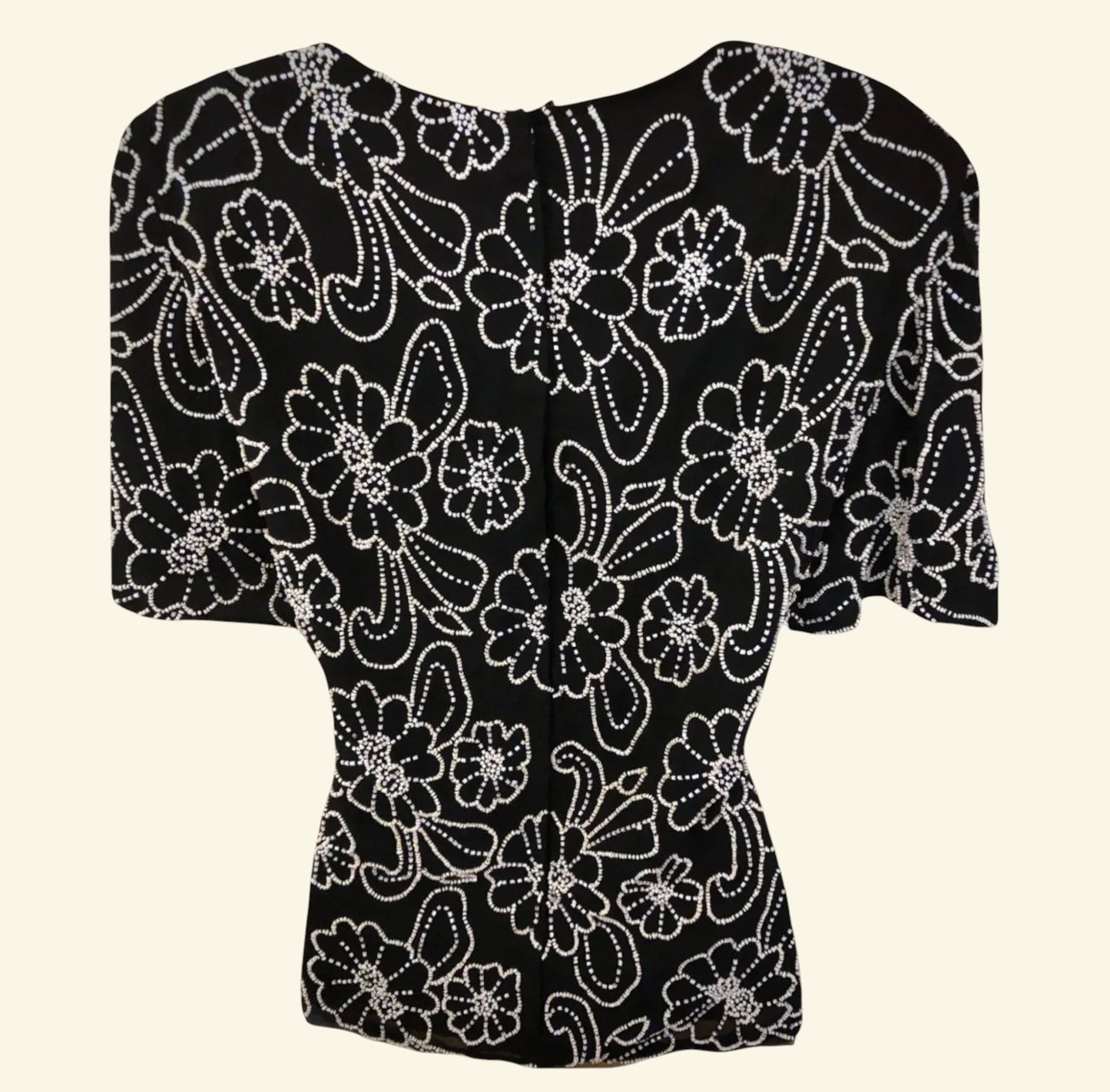 Gina Bacconi Vintage 80's Silk Beaded Black Evening Top UK 12 US 8 EU 40 - Timelessfashions