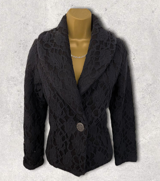 Ronit Zilkha Vintage Women's Black Lacy Wool Blend Jacket UK 10 US 6 EU 38 Timeless Fashions