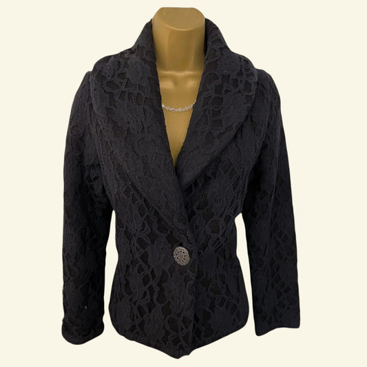 Ronit Zilkha Vintage Women's Black Lacy Wool Blend Jacket UK 10 US 6 EU 38 - Timelessfashions