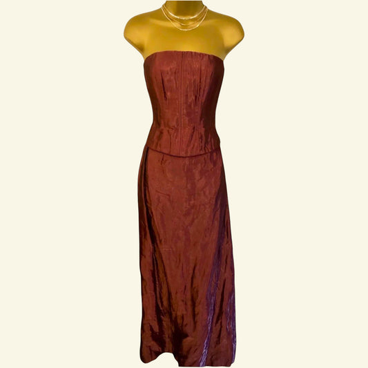 Monsoon Plum Wine Metallic Two Piece Corset Dress UK 10 US 6 EU 38 - Timelessfashions