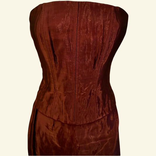 Monsoon Plum Wine Metallic Two Piece Corset Dress UK 10 US 6 EU 38 - Timelessfashions