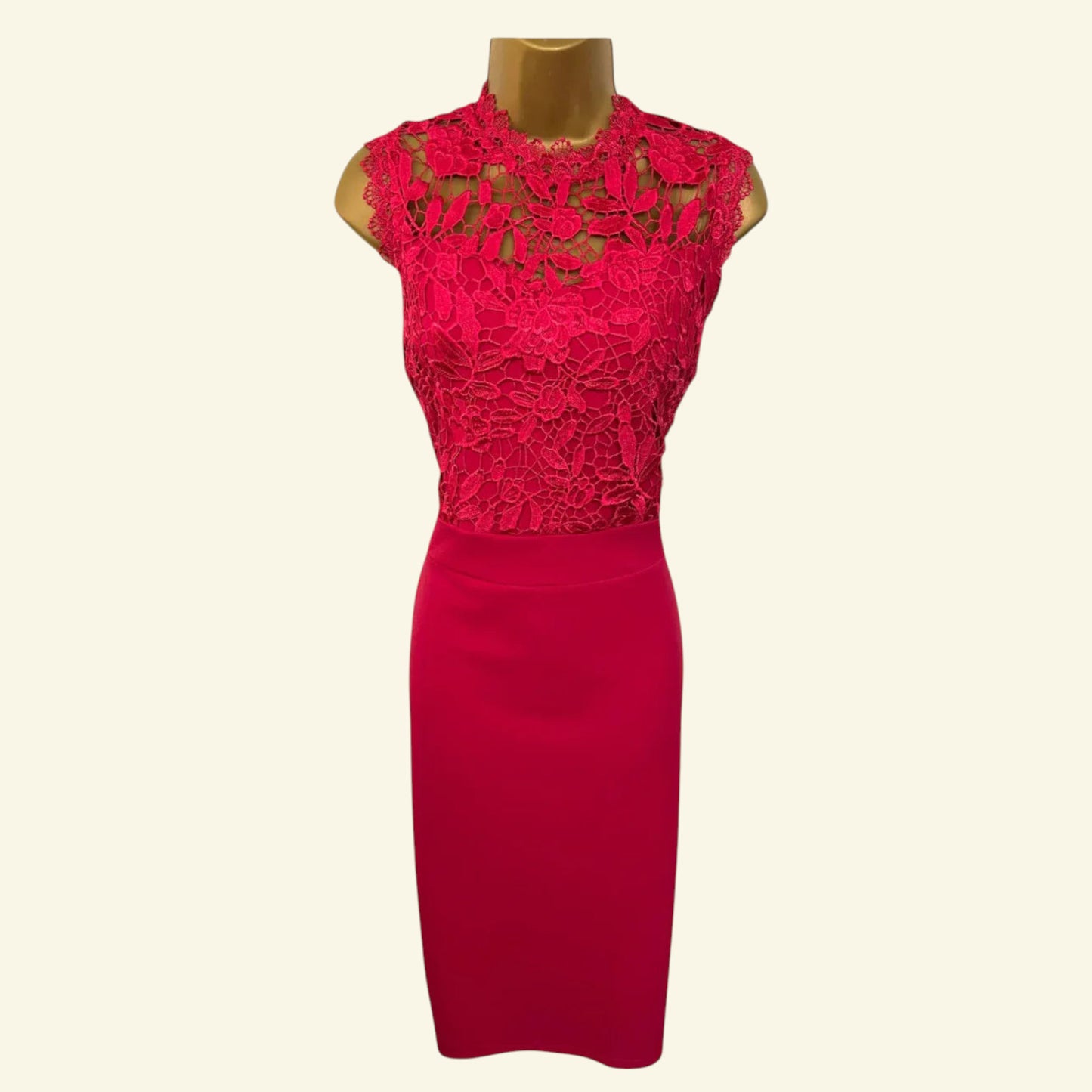 Coast Cerise Pink Crepe, Lace Bodice Pencil Dress UK 10 US 6 EU 38 - Timelessfashions
