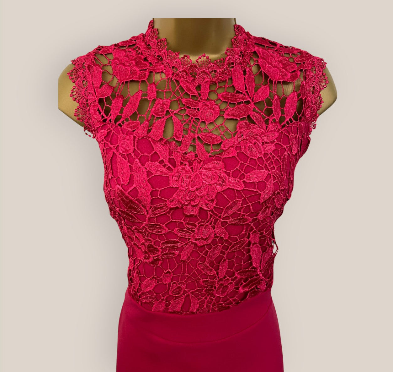 Coast Cerise Pink Crepe, Lace Bodice Pencil Dress UK 10 US 6 EU 38 Timeless Fashions