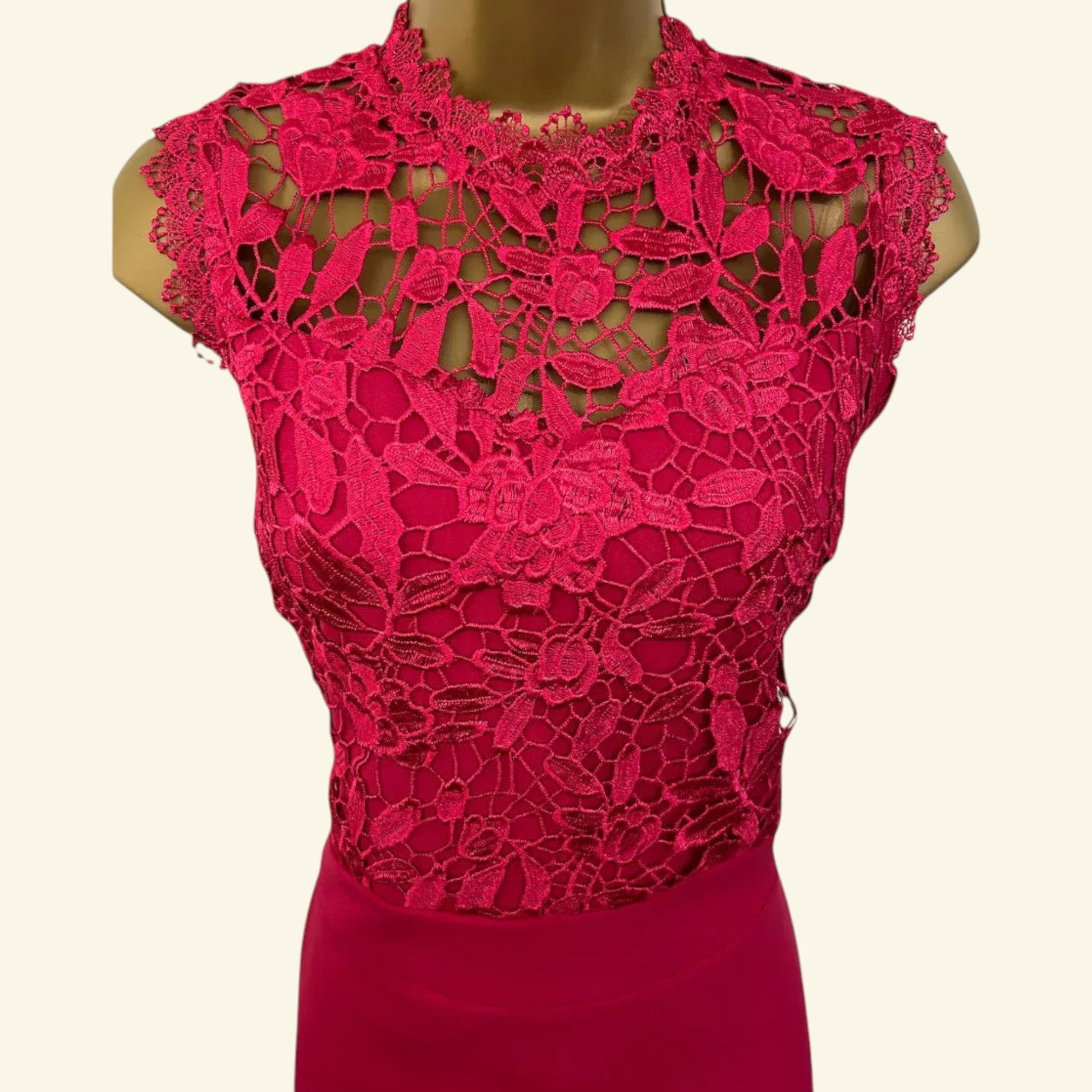 Coast Cerise Pink Crepe, Lace Bodice Pencil Dress UK 10 US 6 EU 38 - Timelessfashions