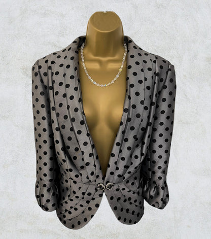 SONIA PENA Womens Vintage Silver Grey Polka Dot Jacket UK 18 US 14 EU 46 Timeless Fashions