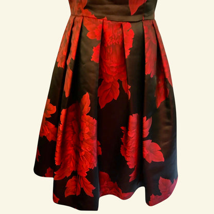 Coast Red Black Floral Jacquard Strapless Dress UK 8 US 4 EU 36 - Timelessfashions