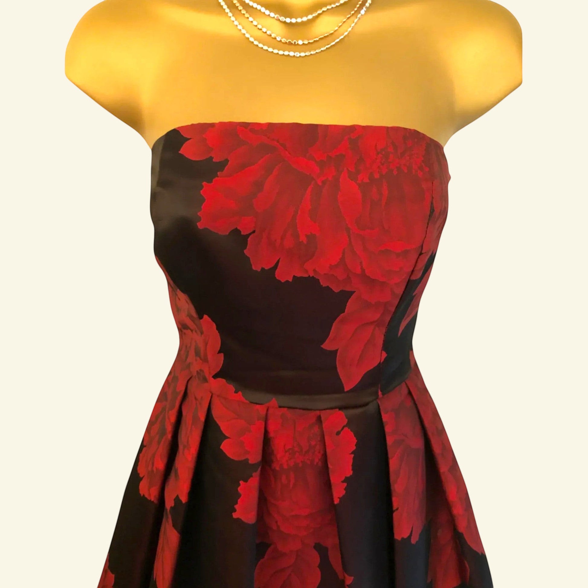 Coast Red Black Floral Jacquard Strapless Dress UK 8 US 4 EU 36 - Timelessfashions