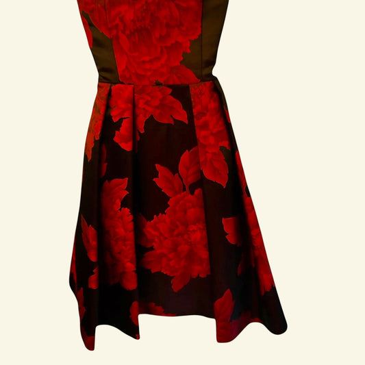 Coast Red Black Floral Jacquard Strapless Dress UK 8 US 4 EU 36 - Timelessfashions