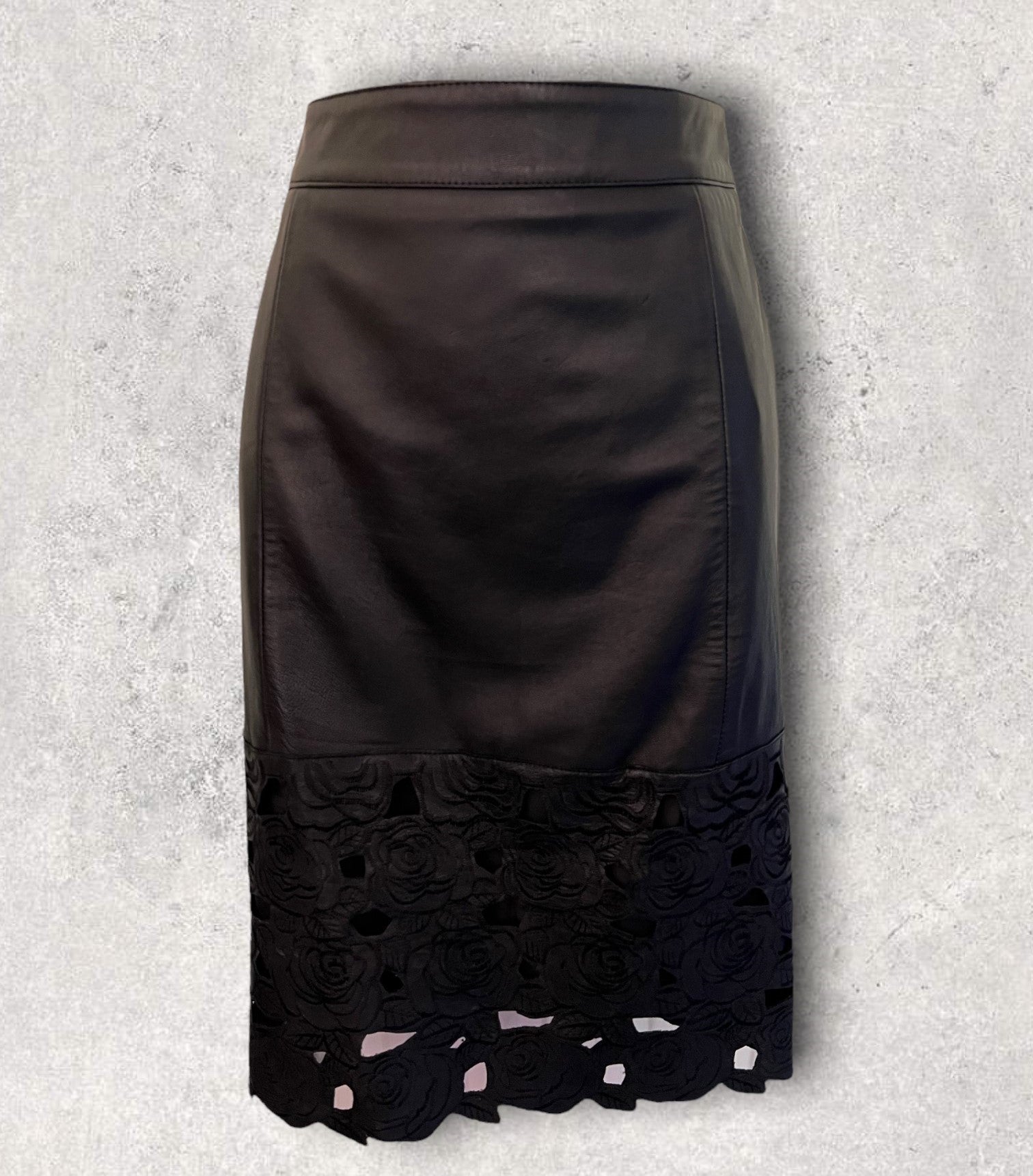 Dickins & Jones Vintage Black Leather Cut Out Pencil Skirt UK 12 US 8 EU 40 Timeless Fashions