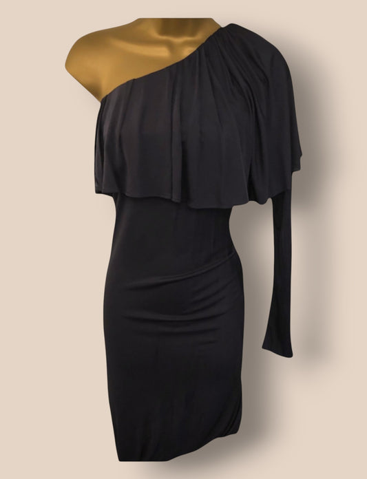 Yigal Azrouel Storm Blue One Shoulder One Sleeve Dress UK 8 US 4 EU 36 EU 34 Timeless Fashions