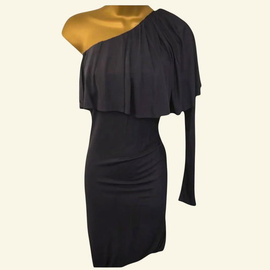 Yigal Azrouel Storm Blue One Shoulder One Sleeve Dress UK 8 US 4 EU 36 EU 34 - Timelessfashions