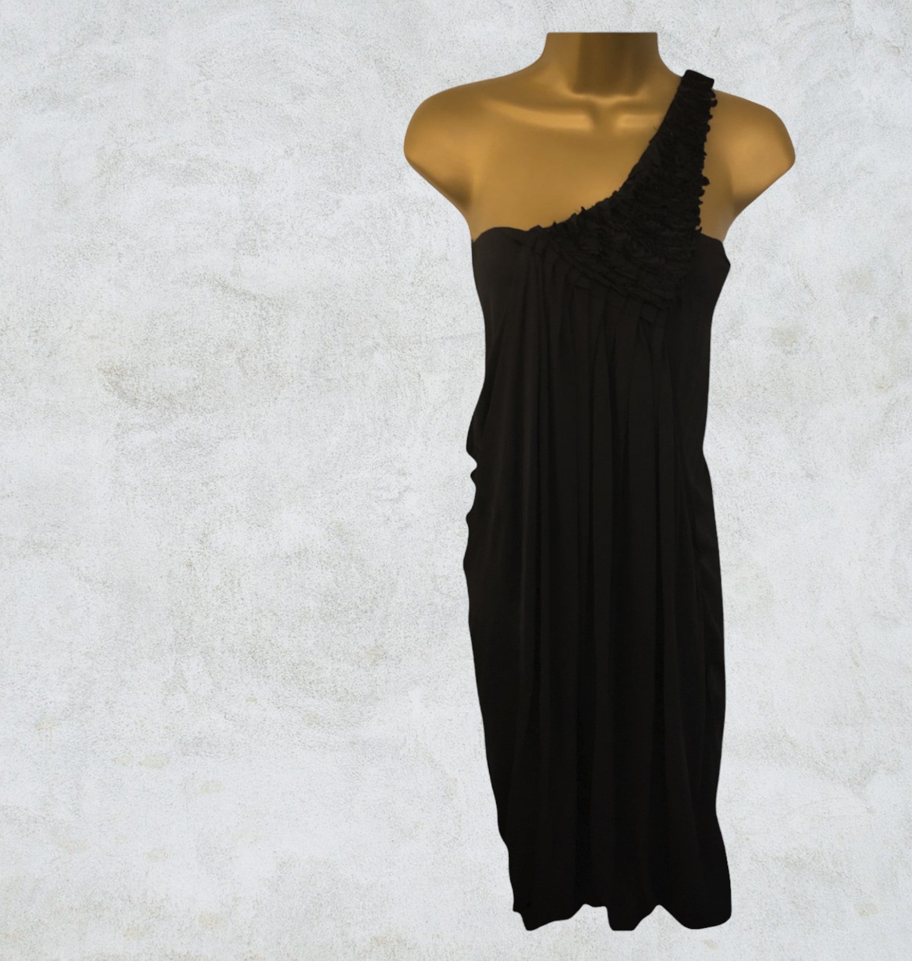 Yigal Azrouel Black One Shoulder Ruffle Drape Dress Sz 1 UK 8 US 4 EU 36 Timeless Fashions