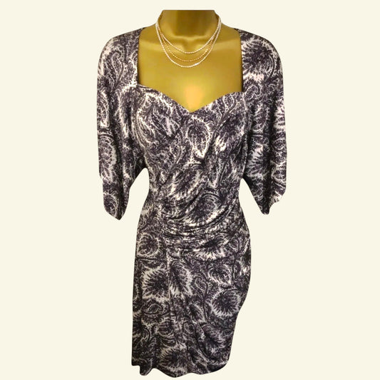 Yigal Azrouel Silk Paisley Print Kimono Style Ruched Dress UK 10 US 6 EU 38 - Timelessfashions
