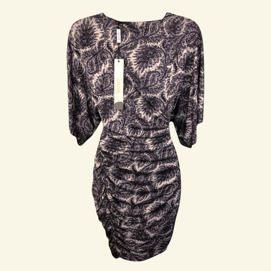Yigal Azrouel Silk Paisley Print Kimono Style Ruched Dress UK 10 US 6 EU 38 - Timelessfashions