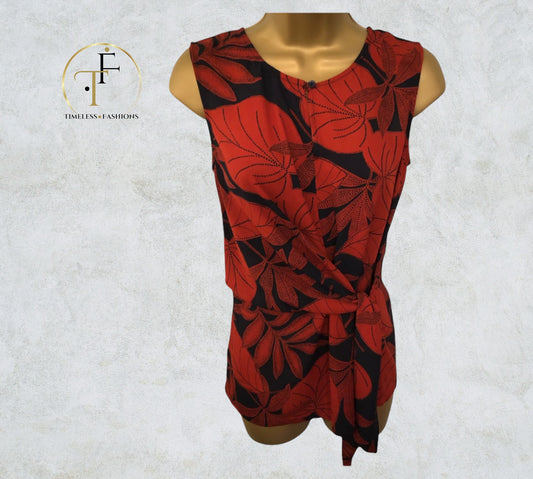 Farhi by Nicole Farhi Black & Rust Leaf Print Top Size S UK 10 US 6 EU 38 Timeless Fashions