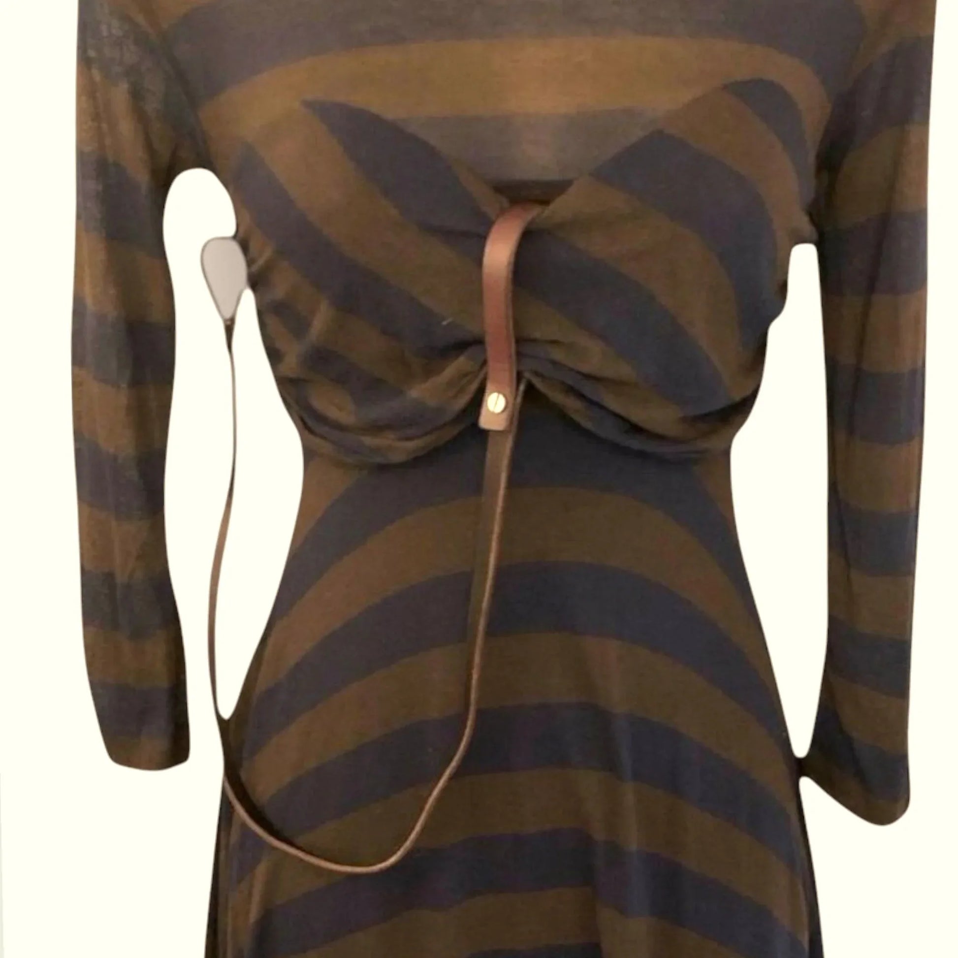 Yigal Azrouel Storm Blue & Earth Brown Striped Dress UK 6 US 2 EU 34 IT 38 - Timelessfashions