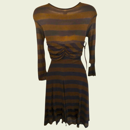 Yigal Azrouel Storm Blue & Earth Brown Striped Dress UK 6 US 2 EU 34 IT 38 - Timelessfashions