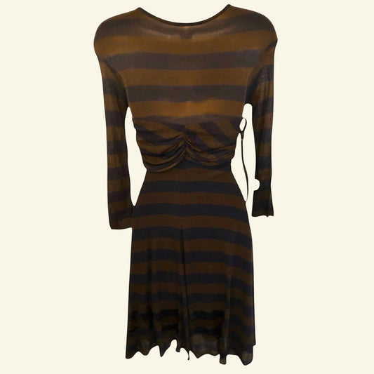 Yigal Azrouel Storm Blue & Earth Brown Striped Dress UK 8 US 4 EU 36 - Timelessfashions