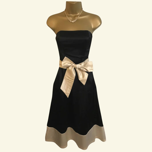 Coast Black & Cream Satin Dress UK 10 US 6 EU 38 - Timelessfashions