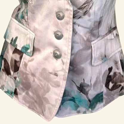 Apanage Womens White, Blue & Grey Floral Jacket UK 10 US 6 EU 38 IT 42 - Timelessfashions
