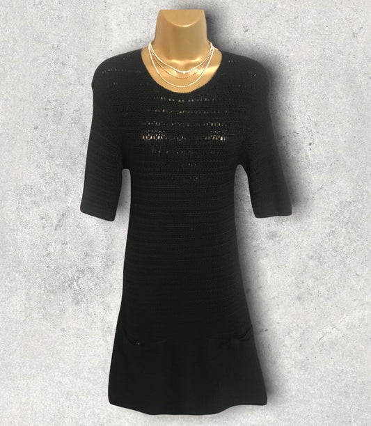 By Malene Birger Black Wool Crochet Jumper Dress Size S UK 10 US 6 EU 38 Timeless Fashions