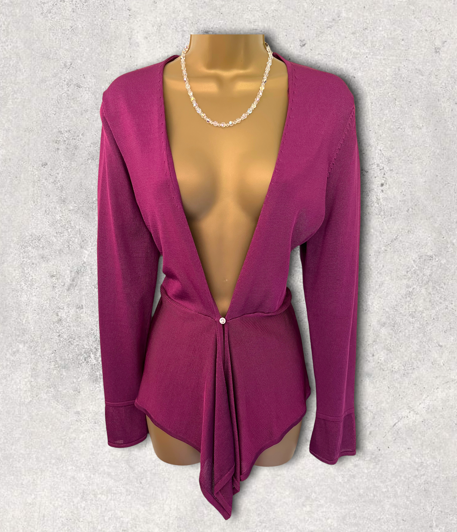 East Purple Silky Long Sleeve Waterfall Cardigan UK 12 US 8 EU 40 Timeless Fashions