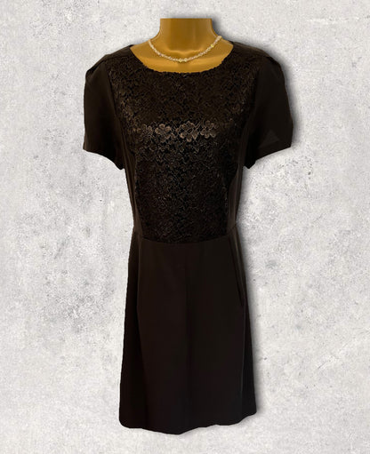 Gerard Darel Black Lace Short Sleeve Pencil Dress UK 16 US 12 EU 44 Timeless Fashions