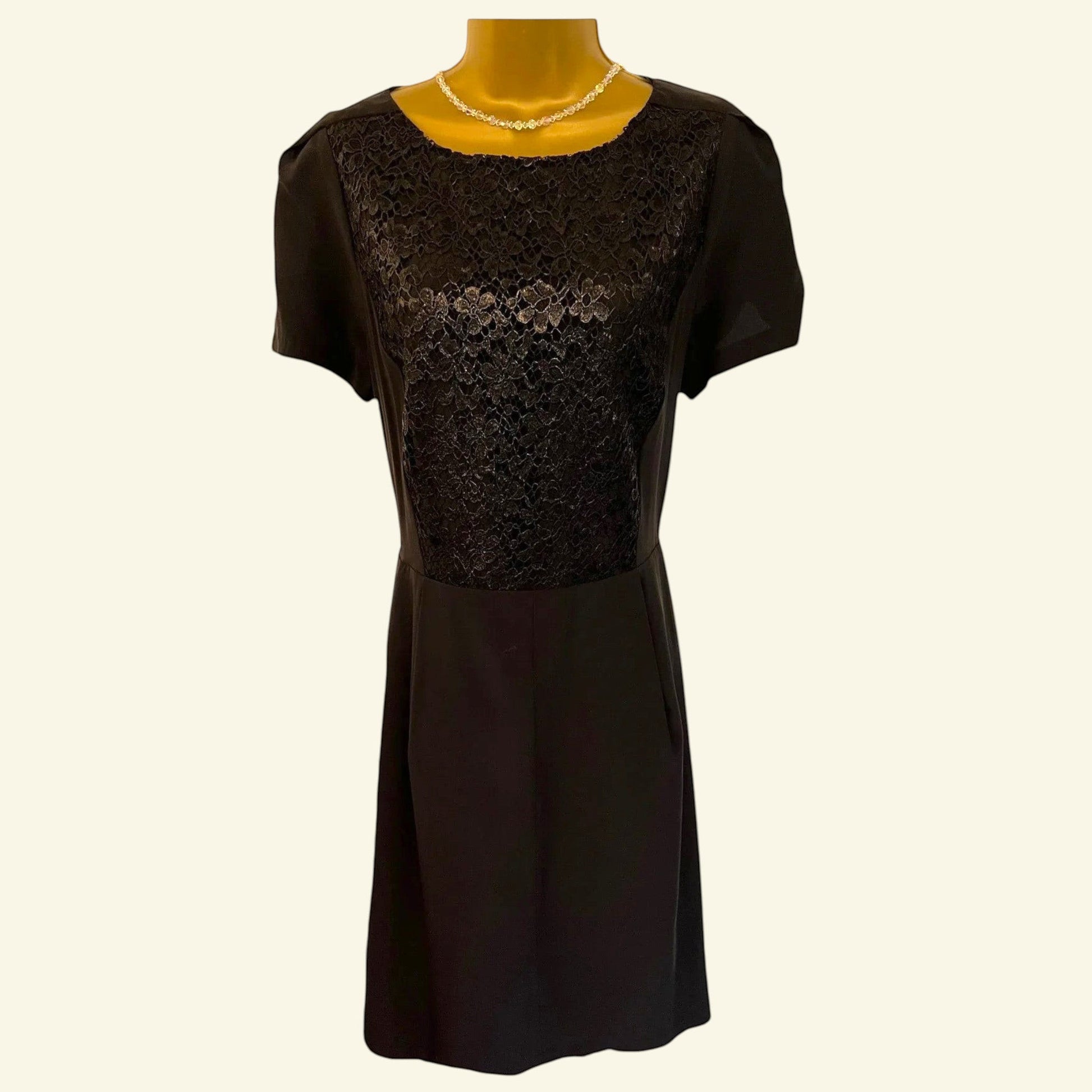 Gerard Darel Black Lace Short Sleeve Pencil Dress UK 16 US 12 EU 44 - Timelessfashions