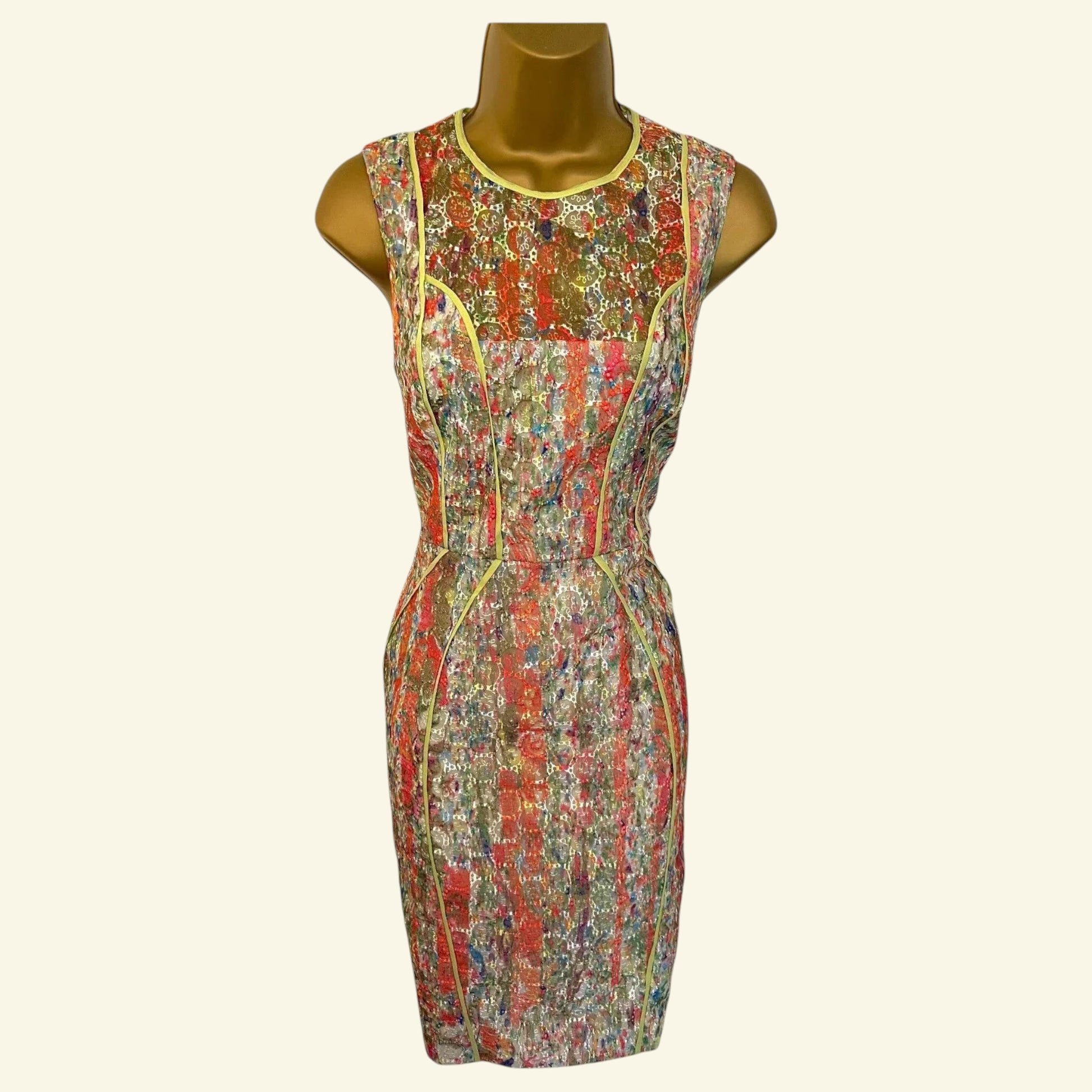 WHISTLES Florette MultiColoured Lace Sleeveless Summer Dress UK 8 US 4 EU 36 - Timelessfashions
