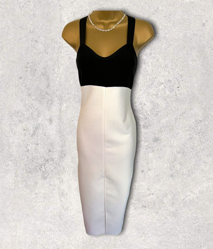 Coast Black & White Front Split Crossover Back Bodycon Dress UK 10/12 EU 38/40 Timeless Fashions