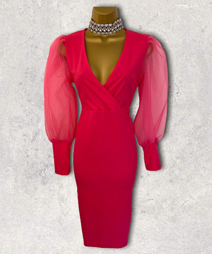 Coast Pink Organza Puff Sleeve Wrap Style Dress UK 10 US 6 EU 38 Timeless Fashions