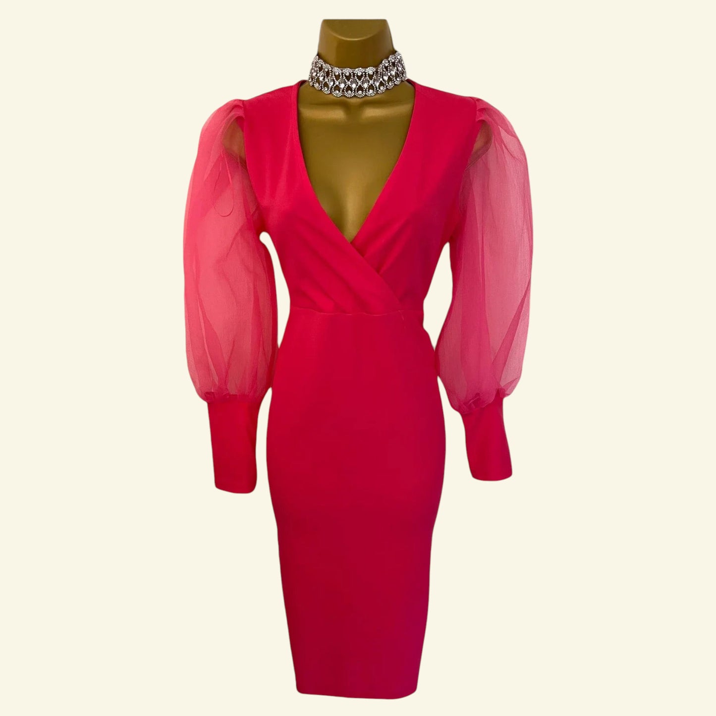 Coast Pink Organza Puff Sleeve Wrap Style Dress UK 10 US 6 EU 38 - Timelessfashions