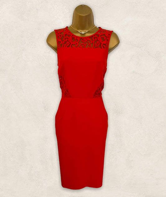 Whistles Red Lace Detail Sleeveless Occasion Dress UK 8 US 4 EU 36 Timeless Fashions