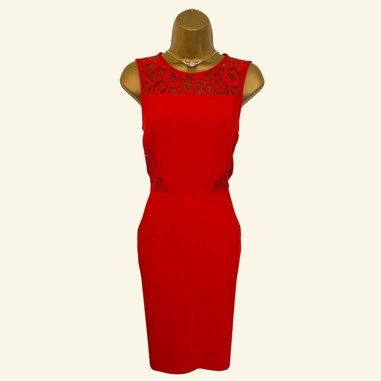 Whistles Red Lace Detail Sleeveless Occasion Dress UK 8 US 4 EU 36 - Timelessfashions