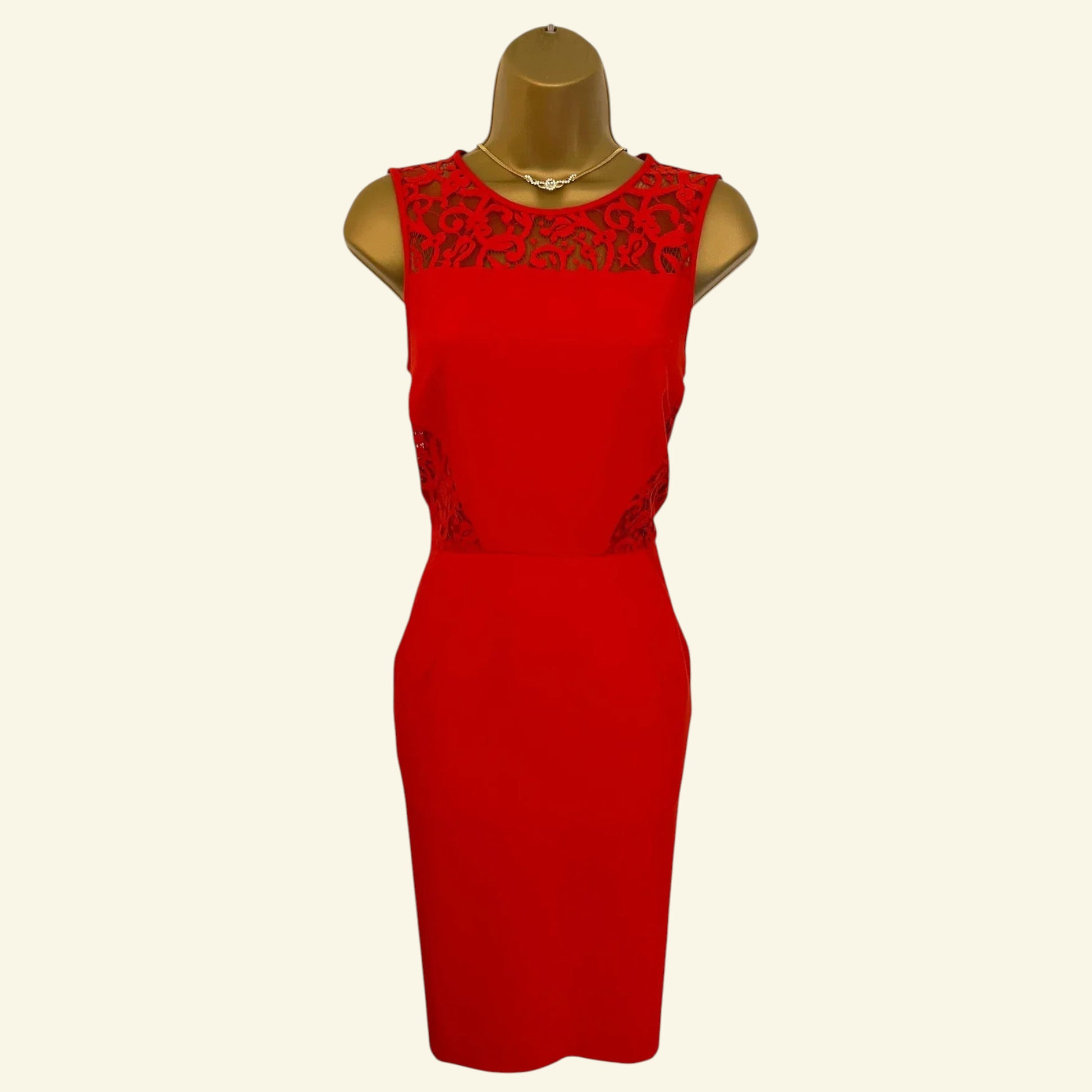 Whistles Red Lace Detail Sleeveless Occasion Dress UK 8 US 4 EU 36 - Timelessfashions