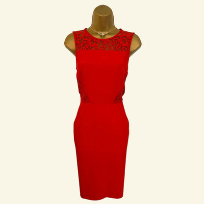 Whistles Red Lace Detail Sleeveless Occasion Dress UK 8 US 4 EU 36 - Timelessfashions