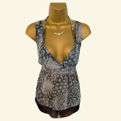 Phard Blue & Grey Chiffon Cami Top Size M Approx UK 8/10 US 4/6 EU 36/38 - Timelessfashions