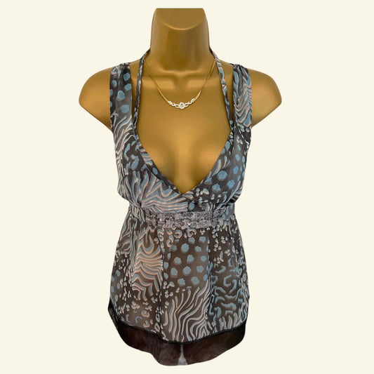 Phard Blue & Grey Chiffon Cami Top Size M Approx UK 8/10 US 4/6 EU 36/38 - Timelessfashions