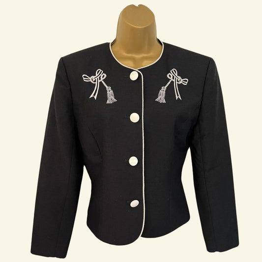 Country Casuals Vintage Black Embroidered Summer Jacket UK 8 US 4 EU 36 - Timelessfashions