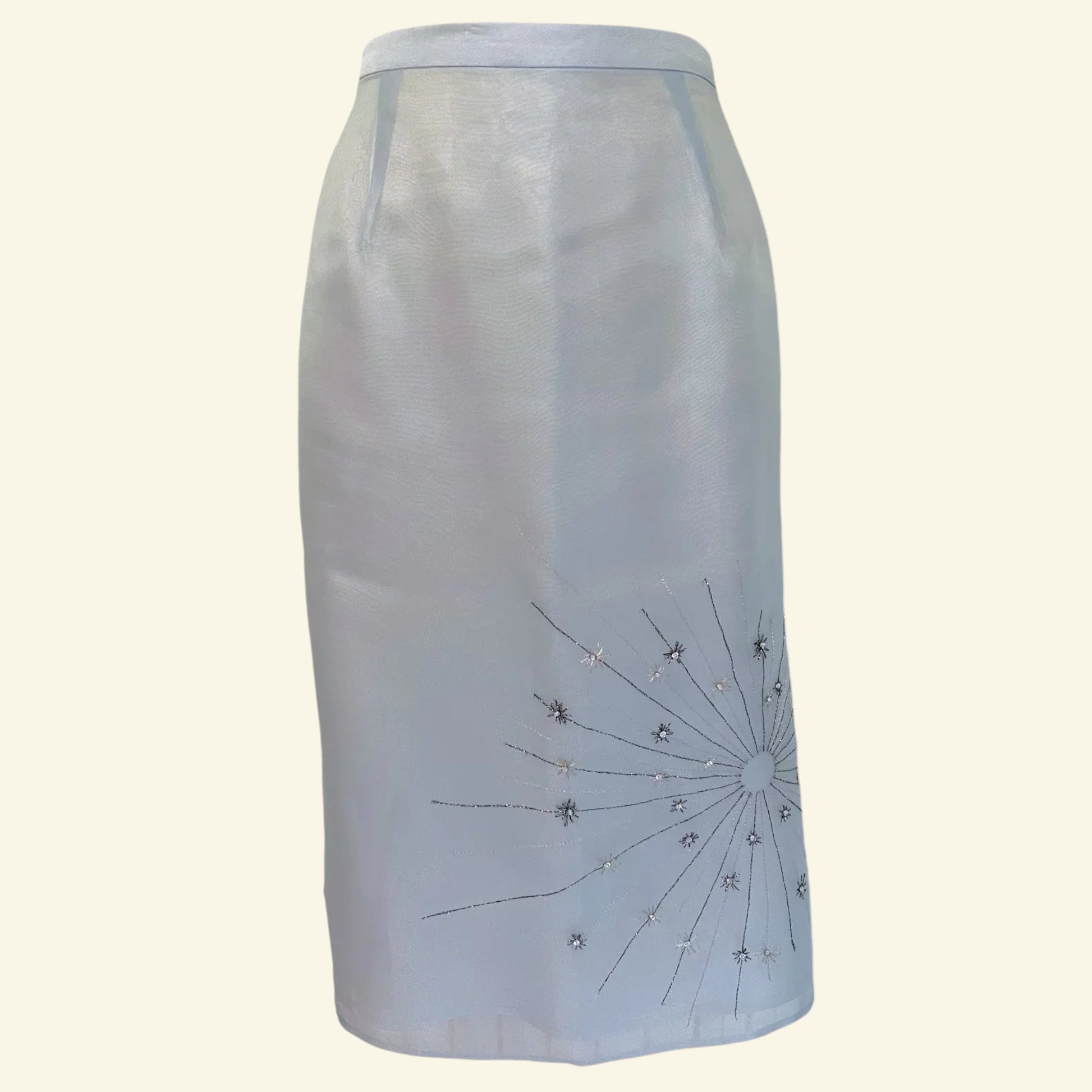 Zapa Ice Blue Organza Embroidered Summer Pencil Skirt UK 8/10 US 4/6 EU 36/38 - Timelessfashions