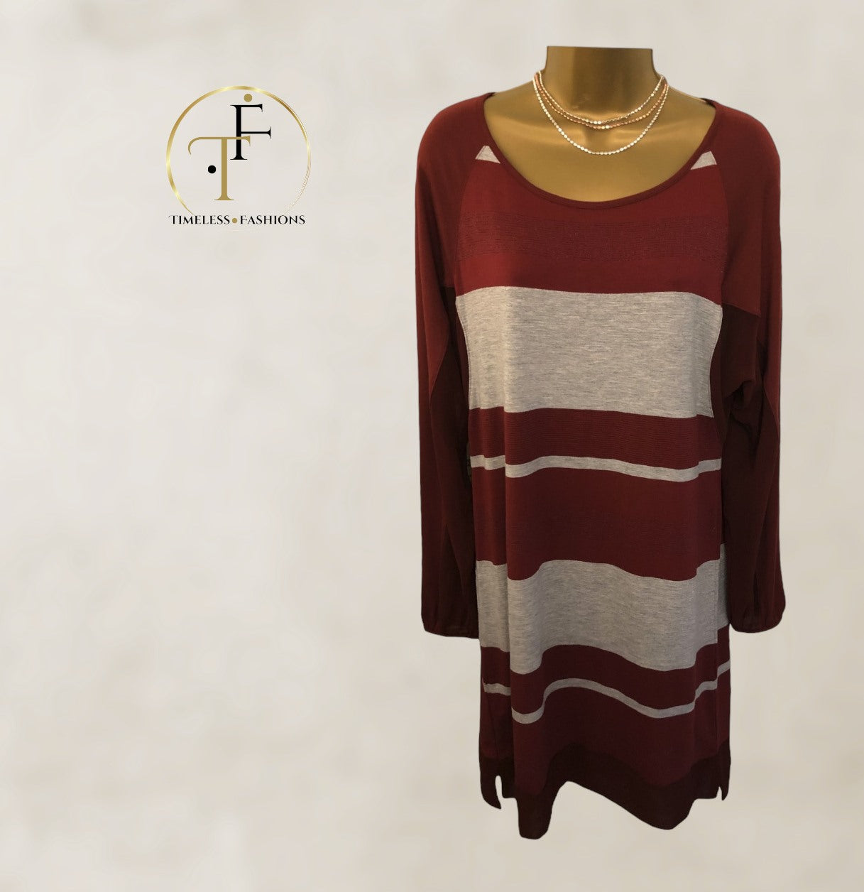 Ana Sousa Be Young Maroon Striped Jersey Tunic Dress UK 10 US 6 EU 38 Timeless Fashions