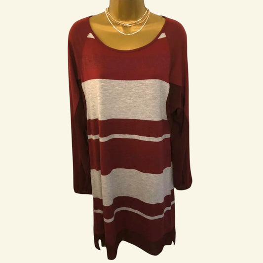 Ana Sousa Be Young Maroon Striped Jersey Tunic Dress UK 10 US 6 EU 38 - Timelessfashions