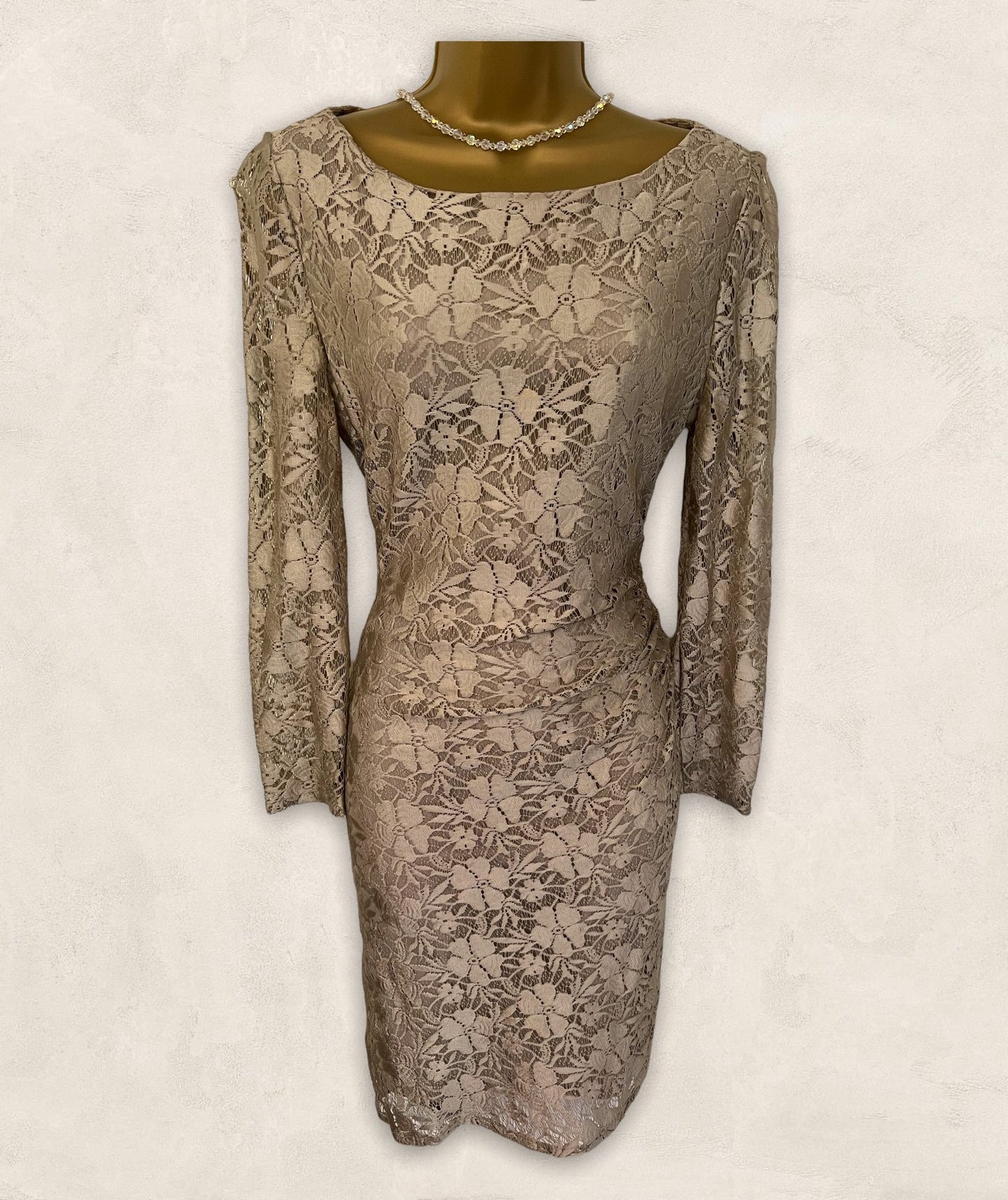 Reiss Donatella Champagne Lace Bodycon Dress UK 10 RRP £189 Timeless Fashions